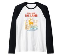 Sigo al Cordero No Burro o Elefante Fe Cristiana Camiseta Manga Raglan