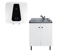 SIGO: kit de calentador instantáneo, caldera electrónica compacta con armario de baño, grifo para lavabo y dispensador, oficina, taller, casa de vacaciones, tienda, locales de servicios: 10 l