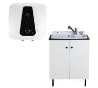SIGO: kit de calentador instantáneo, caldera electrónica compacta con armario de baño, grifo para lavabo y dispensador, oficina, taller, casa de vacaciones, tienda, locales de servicios: 10 l