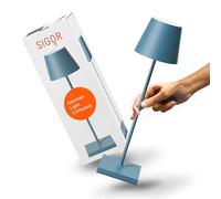 SIGOR Nuindie 2.0 - Lámpara de mesa LED regulable con batería, para interior y exterior, IP54, resistente a salpicaduras, altura 38 cm, recargable con USB-C, 12 horas de duración, color azul delfín