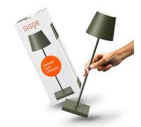SIGOR Nuindie 2.0 - Lámpara de mesa LED regulable con batería, para interior y exterior, IP54, resistente a salpicaduras, altura 38 cm, recargable con USB-C, 12 horas de duración, color verde abeto