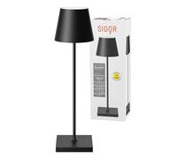SIGOR Nuindie 2.0 - Lámpara de mesa LED regulable con batería, para interior y exterior, IP54, resistente a salpicaduras, altura 38 cm, recargable con USB-C, 12 horas de duración, color negro