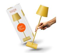 SIGOR Nuindie 2.0 - Lámpara de mesa LED regulable con batería, para interior y exterior, IP54, resistente a salpicaduras, altura 38 cm, recargable con USB-C, 12 h de duración, color amarillo sol