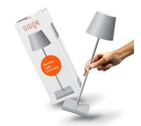 SIGOR Nuindie 2.0 - Lámpara de mesa LED regulable para interior y exterior, IP54, resistente a salpicaduras, altura 38 cm, recargable con USB-C, 12 horas de duración, color gris niebla