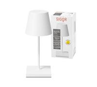 Sigor Nuindie mini lámpara de mesa LED recargable, USB-C, blanca, IP54, atenuable