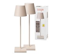 SIGOR Nuindie - Juego de 2 lámparas LED de mesa regulables para interior y exterior, IP54, resistente a salpicaduras, altura de 38 cm, recargable con USB-C, 12 horas de duración, color beige duna