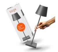 SIGOR Nuindie - Lámpara de mesa LED regulable con batería, para interior y exterior, IP54, resistente a salpicaduras, altura de 38 cm, recargable con USB-C, 12 h de duración, gris grafito