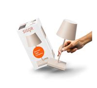 SIGOR Nuindie Mini - Lámpara de mesa LED pequeña regulable para interior y exterior, IP54, resistente a salpicaduras, altura de 25 cm, recargable con USB-C, 12 horas de duración, color beige duna