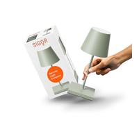 SIGOR Nuindie mini - Pequeña lámpara de mesa LED recargable regulable, para interiores y exteriores, IP54, altura 25 cm, recargable con USB-C, 12 h de duración de la luz, verde salvia