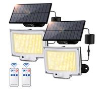 SIGRILL 318 LED Focos Solares Exterior con Sensor de Movimiento, 2200mAh Luz Solar con 3 Modos, IP65 Lámpara Solar para Jardín (2 Paquetes - 318LED Blanco Cálido)