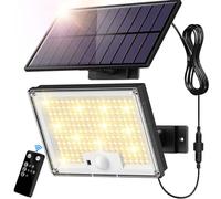 SIGRILL Focos Exterior Solares, 172LED Luz Solar Exterior con Sensor de Movimiento 3 Modos, IP65 Lampara Solar con Mando a Distancia, 6000K Luz Solar Jardin Garajes (1 Paquete - Blanco Cálido)