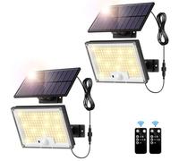 SIGRILL Focos Exterior Solares, 172LED Luz Solar Exterior con Sensor de Movimiento 3 Modos, IP65 Lampara Solar con Mando a Distancia, 6000K Luz Solar Jardin Garajes (2 Paquete - Blanco Cálido)