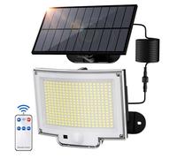 SIGRILL Lámparas solares para exteriores con detector de movimiento, 318 LED, lámpara solar exterior con 3 modos, cable de 5 m, foco solar IP65, resistente al agua, lámpara solar superbrillante para
