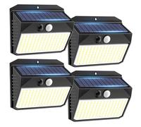 SIGRILL Luz Solar Exterior, 150LED Luces Solares Con Sensor De Movimiento, Focos Solares Exterior con 3 Modos, IP65 Impermeable Lamparas Exterior para Jardín, Garaje, Calle, Patio, Caminos (4 Paquete)