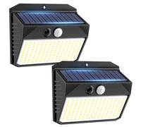 SIGRILL Luz Solar Exterior, 150LED Luces Solares Con Sensor De Movimiento, Focos Solares Exterior con 3 Modos, IP65 Impermeable Lamparas Exterior para Jardín, Garaje, Calle, Patio, Caminos (2 Paquete)