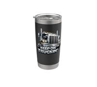 Sigue en Truckin Semi Truck Driver Big Rig Vintage Trucker Vaso térmico de acero inoxidable de doble pared