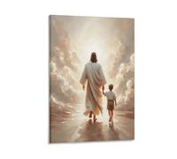 Siguiendo a él cristiano Jesús y niño caminando pinturas de lienzo para sala de estar, dormitorio, baño, oficina, decoración del hogar, 40 x 60 cm