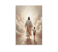 Siguiendo a él cristiano Jesús y niño caminando pinturas de lienzo para sala de estar, dormitorio, baño, oficina, decoración del hogar, 40 x 60 cm