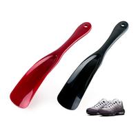 SiHuiTu Calzador pequeño, 2 calzadores de plástico de 19,5 cm, ayudante corto con gancho para hombres, mujeres, ancianos, niños (negro y rojo)