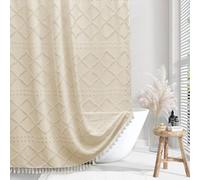 Siiluminisoy Cortina de Ducha Bohemia de Tela Tejida, con Textura de chevrón Mullido a Rayas, Moderna y Minimalista, Cortina de Ducha para baño, 183 x 183 cm, Color Crema/Beige