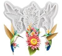 Sijiangmold Colibrí Moldes de silicona Margaritas Flores Fondant Molde para Decoración de Pasteles Chocolate Cupcake Topper Candy Polímero Arcilla Goma Pasta