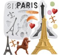 Sijiangmold I Love Paris Torre Eiffel Moldes de Silicona Molde para Caniche Fondant para Decoración de Pasteles Chocolate Cupcake Topper Dulces Polímero Arcilla Flores Pasta Juego de 2