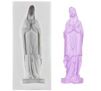 Sijiangmold Moldes de silicona para la estatua de la Virgen María Madonna Diosa Fondant Molde para Bautizo Decoración de Pasteles Chocolate Cupcake Topper Candy Polímero Arcilla Flores Pasta