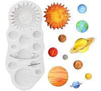 Sijiangmold Planetas Moldes de Silicona Tierra Venus Saturno Marte Júpiter Molde Fondant Para Espacio Decoración de Pasteles Chocolate Cupcake Topper Dulces Polímero Arcilla Flor Pasta