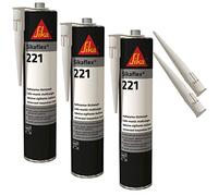 Sika Flex-221 - Sellador adhesivo resistente a la intemperie, 300 ml, color gris claro, juego de 3 con 5 boquillas