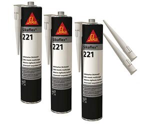 Sika Flex-221 - Sellador adhesivo resistente a la intemperie, 300 ml, color gris claro, juego de 3 con 5 boquillas