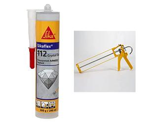 Sikaflex-112 Crystal Clear, Sellador transparente multiuso para la adhesión inmediata en interiores y exteriores, grietas y juntas, 290 ml & Pistola Básica CG - SK11