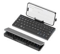 Sikai Mini Teclado para Móvil - Teclado Plegable QWERTY en Inglés con Soporte, Bluetooth y Carcasa de Aluminio para iPhone, Galaxy, iPad, Android, Windows, Tablet y Portátil