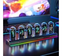 Sikai Nixie Tube Clock - Calendario y Hora, Foto Personalizada, múltiples Modos Disponibles, Luces y Pantalla Ajustables Mediante App, Nixie Tube Clock USB-C (Base RGB)