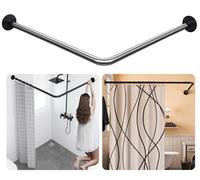 SIKAIQI Estante elástico de acero inoxidable 304 en forma de L para baño, bañera esquinera, instalación sin taladros, para baño, tienda de ropa, espacio privado (negro 70 a 100 cm x 70 a 100 cm)