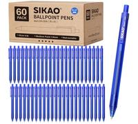 Sikao Bolígrafos azules | Paquete de 60 retráctiles | Tinta azul de punta media de 1,0 mm | Bolígrafos de escritura suave | Suministros de oficina escolar, caja de bolígrafos a granel