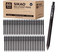 Sikao Bolígrafos de bola retráctiles negros, pack de 60 - Tinta negra, punta media 1,0 mm, escritura suave sin manchas, bolígrafos a clic para profesores, estudiantes, oficina, escuela y uso diario