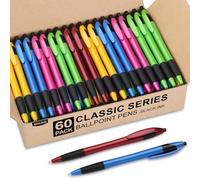 Sikao Bolígrafos, Lote de 60 Bolis Retráctiles Delgados con Agarres, Bolígrafos Bonitos Negros Punta Media 1.0mm, Canetas de Escritura Suave para Escuela y Oficina, Caja de Boli a Granel (Tinta Negra)