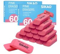 SIKAO Gomas de Borrar Rosas Pack de 120 - Goma para Lápiz para Niños, Goma Escolar sin Látex, Borrado Limpio sin Manchas, Forma Biselada para Escuela, Tareas, Dibujo y Material Escolar
