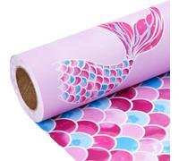 Sikiweiter Rollo de papel de regalo de sirena, mini rollo de 17 pulgadas x 33 pies, papel de regalo de cumpleaños para niñas, papel de regalo de sirenita para niñas, cumpleaños, Navidad, vacaciones