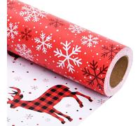 Sikiweiter Rollos de papel de regalo de Navidad, mini rollo de 17 pulgadas x 33 pies, papel de regalo de Navidad rojo reversible, diseño de reno a cuadros y copo de nieve (Navidad)