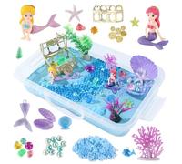 sikmcle Caja sensorial con temática oceánica, set de arena sensorial azul moldeable, arenero con tapa, juguetes de plástico coloridos en forma de conchas, caracoles y estrellas de mar para niños