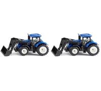 Siku 1396, Tractor New Holland con Cargador Frontal, Metal/plástico, Azul/Negro, Cargador Frontal móvil, Enganche para Remolque (Paquete de 2)