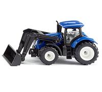 Siku 1396, Tractor New Holland con Cargador Frontal, Metal/plástico, Azul/Negro, Cargador Frontal móvil, Enganche para Remolque