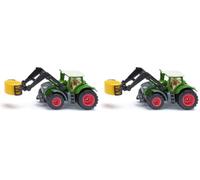 Siku 1539, Tractor Fendt 1050 Vario, Metal/Plástico, Verde, Pinza para Balas y Cabina Desmontables (Paquete de 2)