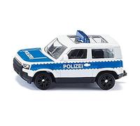 siku 1569, Land Rover Defender Policía Alemana, Coche de policía de juguete, Metal/Plástico, Plateado/Azul, Neumáticos de goma, Llantas deportivas, Barra de señalización azul, Enganche para remolque