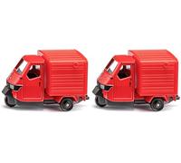 Siku 1583, Piaggio Ape 50, Vehículo de Juguete, Metal/Plástico, Rojo, Enganche para Remolque, Portón Posterior abrible (Paquete de 2)