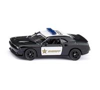 Siku 1584, Dodge Challenger SRT County Sheriff, Metal/Plástico, Negro/Blanco, Coche de Juguete para niños, Neumáticos de Goma, Puertas de Apertura, Enganche de Remolque
