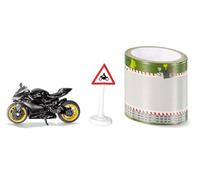 siku 1601, Moto Ducati Panigale 1299 con cinta adhesiva y señal de tráfico, Negro, Metal/Plástico, Ruedas de goma