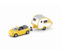 siku 1629, Coche con remolque caravana, Metal/Plástico, Amarillo/Plateado, Caravana desmontable