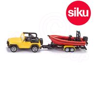 Siku 1658 Amarillo Jeep Wrangler Remolque Y Costilla Barco Die-Cast Metal +